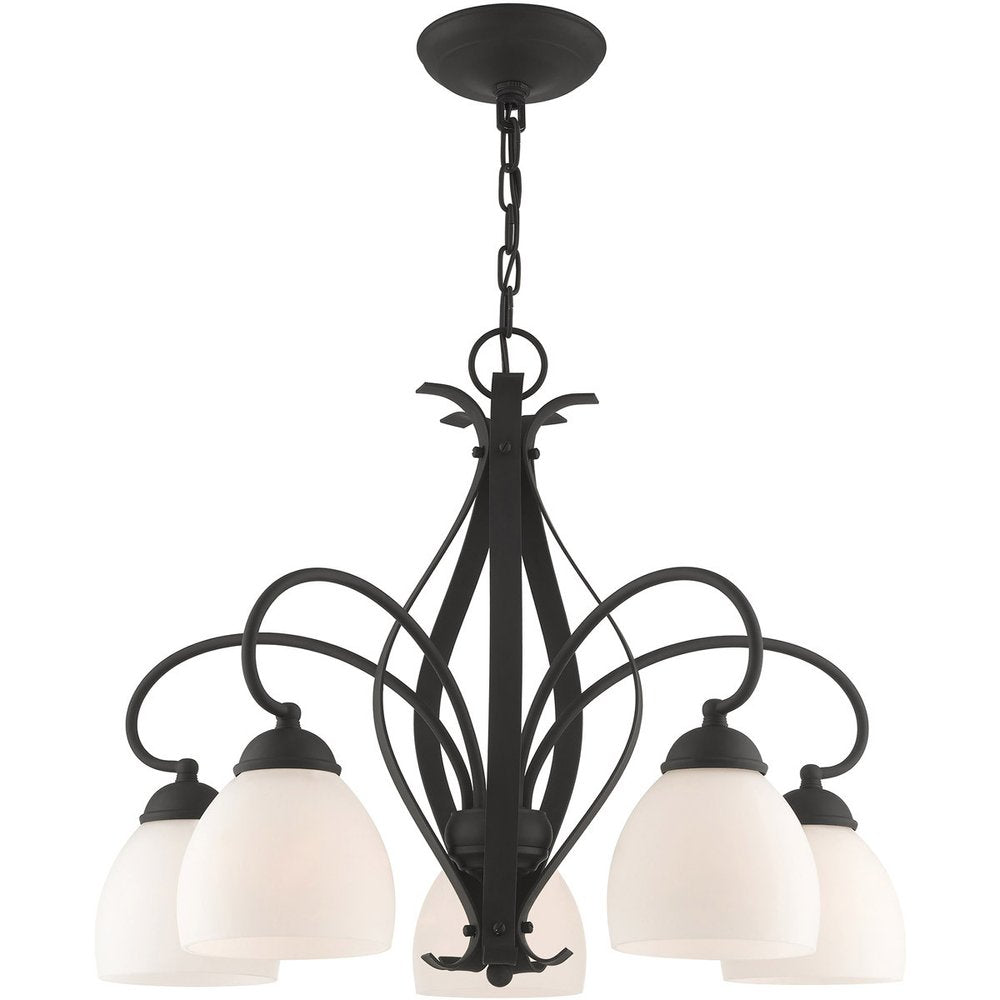Black Five Light Metal Dimmable Chandelier With Shades HomeRoots