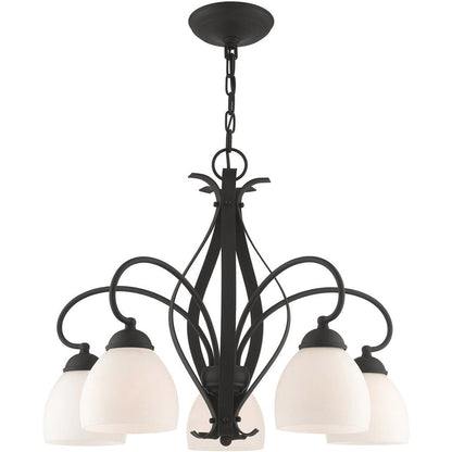 Black Five Light Metal Dimmable Chandelier With Shades HomeRoots
