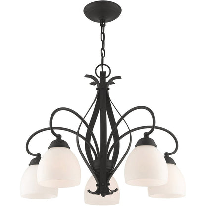 Black Five Light Metal Dimmable Chandelier With Shades HomeRoots