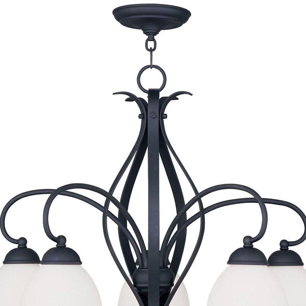Black Five Light Metal Dimmable Chandelier With Shades HomeRoots
