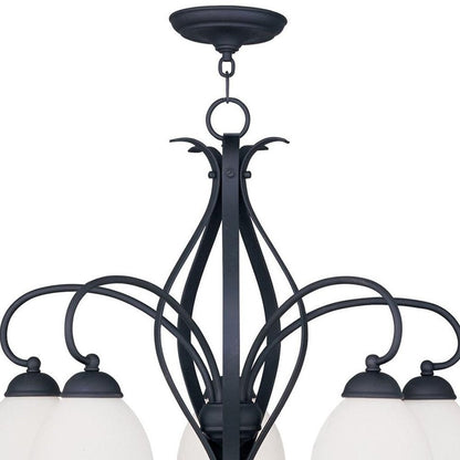Black Five Light Metal Dimmable Chandelier With Shades HomeRoots