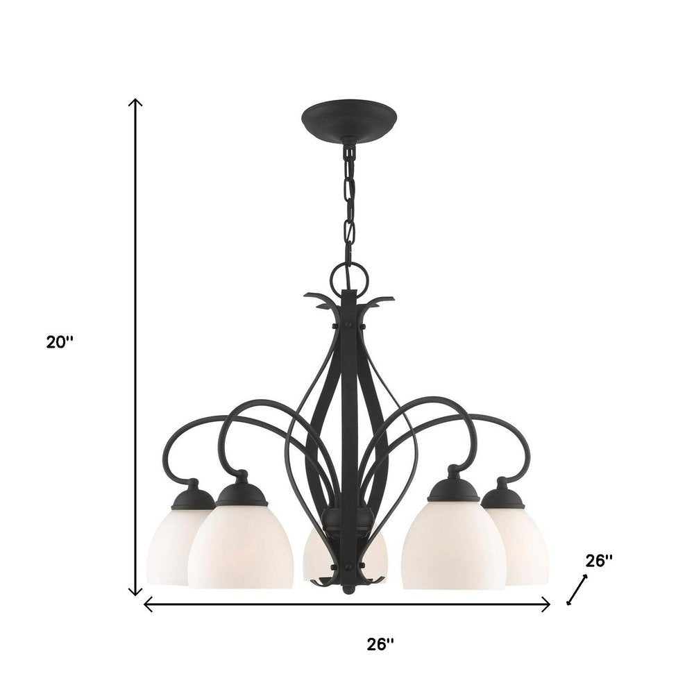 Black Five Light Metal Dimmable Chandelier With Shades HomeRoots