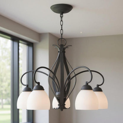 Black Five Light Metal Dimmable Chandelier With Shades HomeRoots