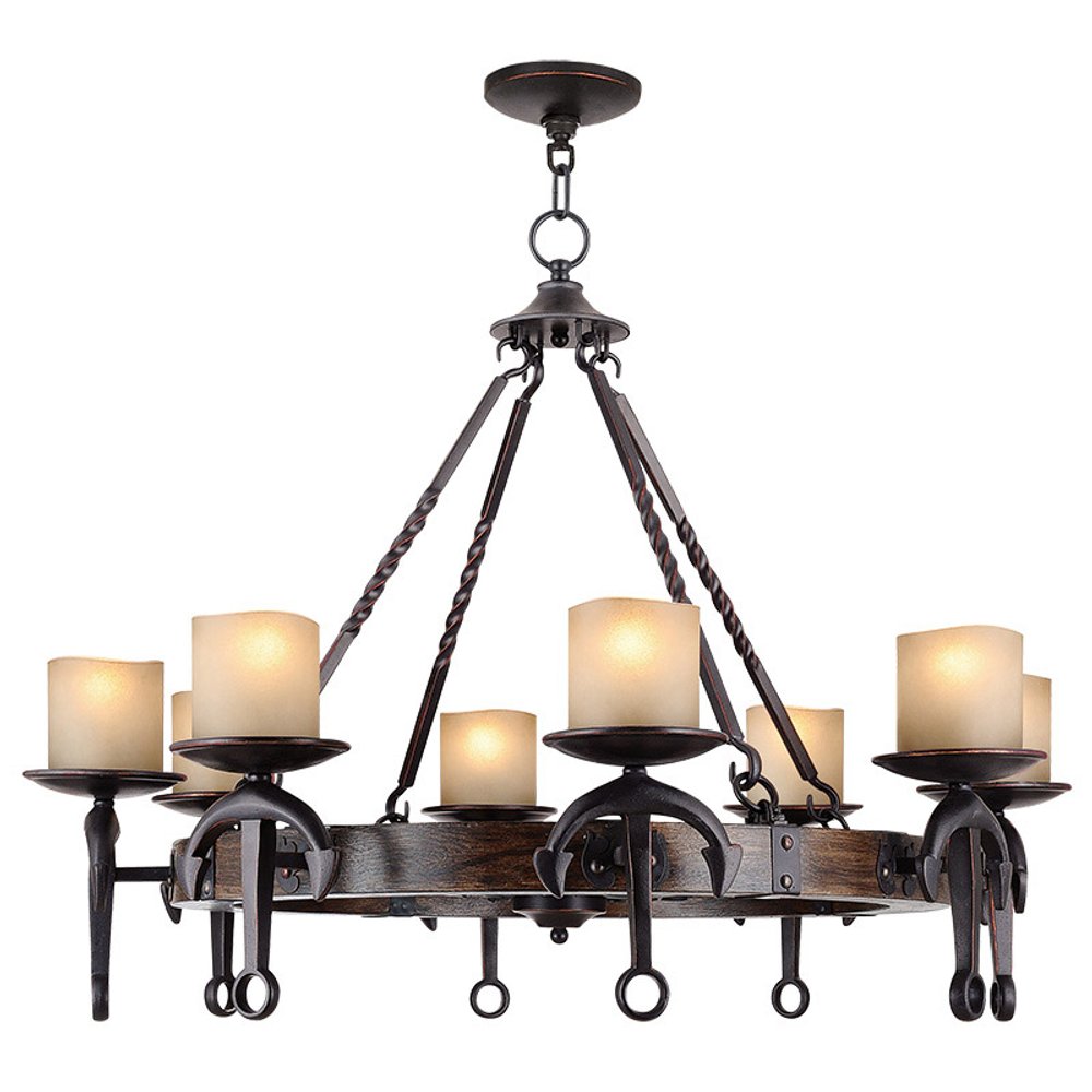Bronze And Cream Eight Light Resin Dimmable Chandelier With Shades HomeRoots