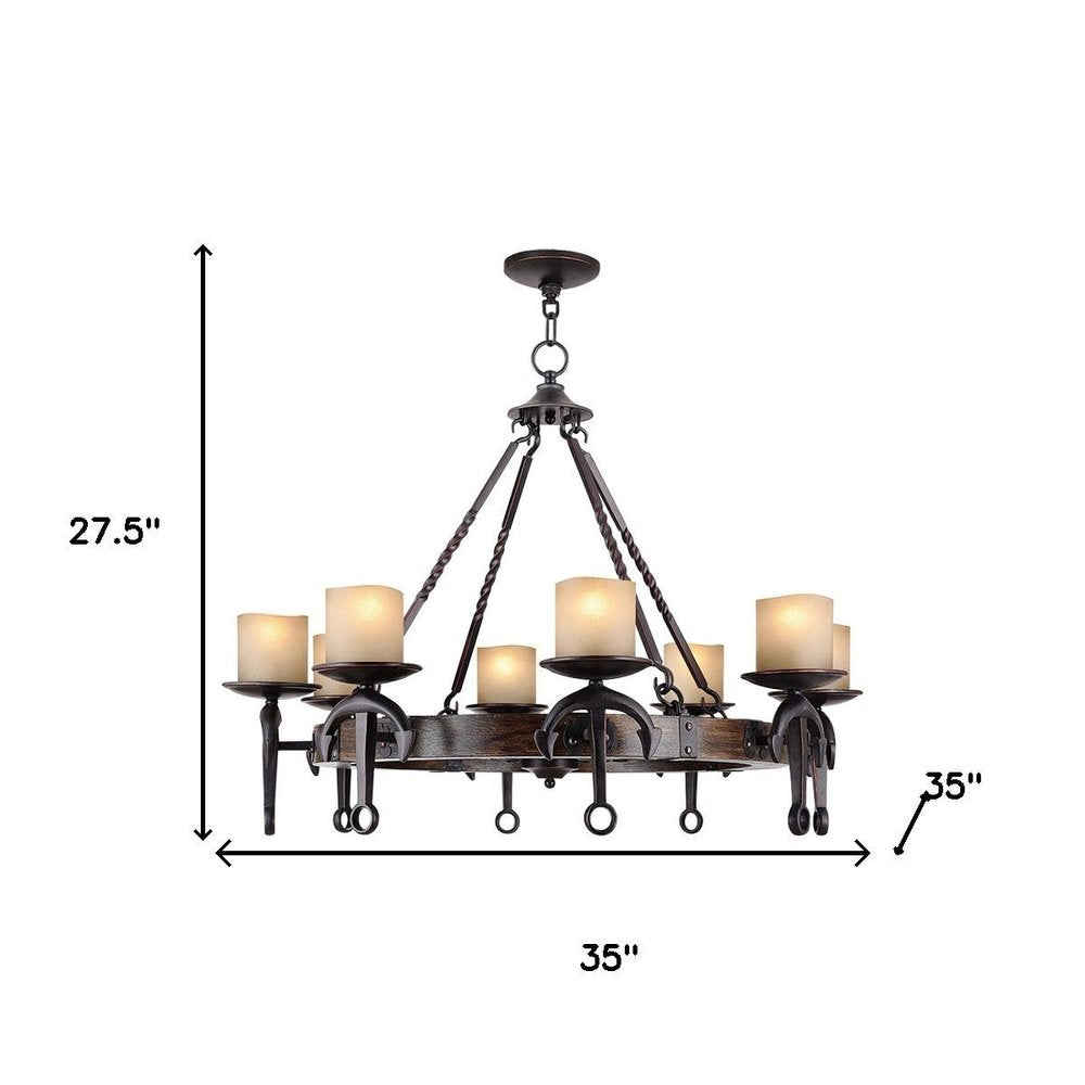 Bronze And Cream Eight Light Resin Dimmable Chandelier With Shades HomeRoots