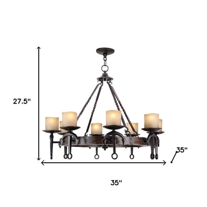 Bronze And Cream Eight Light Resin Dimmable Chandelier With Shades HomeRoots