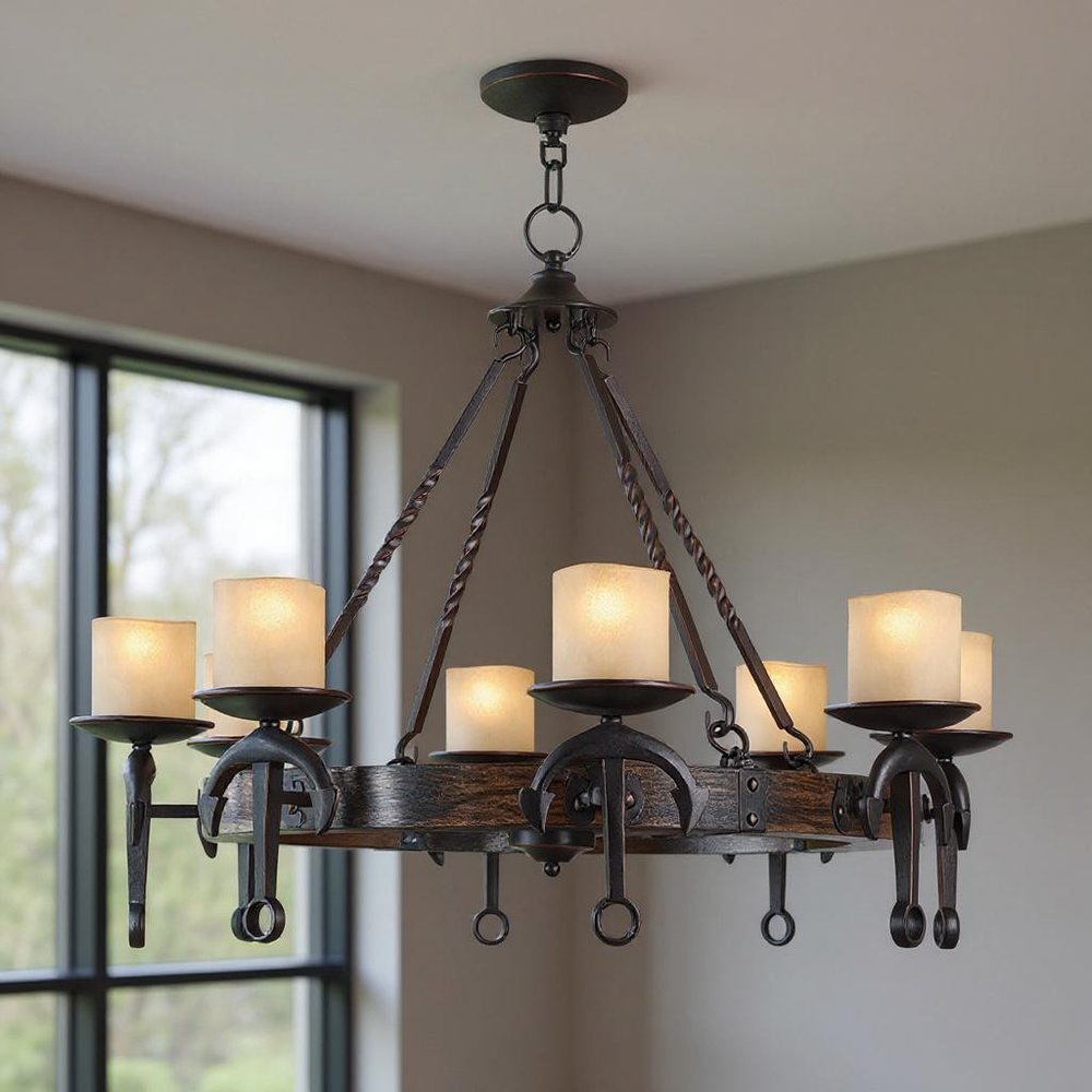 Bronze And Cream Eight Light Resin Dimmable Chandelier With Shades HomeRoots