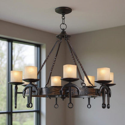 Bronze And Cream Eight Light Resin Dimmable Chandelier With Shades HomeRoots