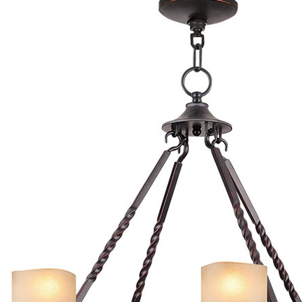 Bronze And Cream Eight Light Resin Dimmable Chandelier With Shades HomeRoots