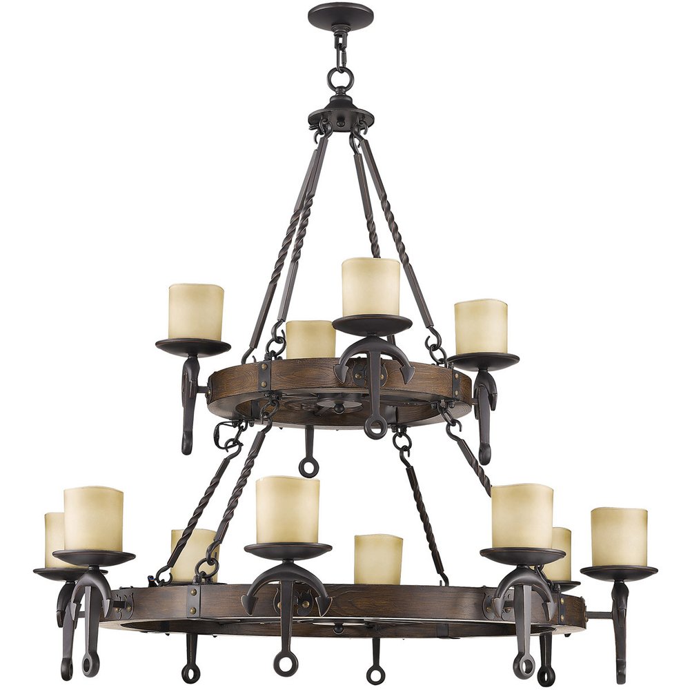 Bronze Twelve Light Metal Dimmable Chandelier With Shades HomeRoots