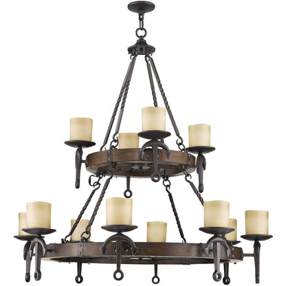 Bronze Twelve Light Metal Dimmable Chandelier With Shades HomeRoots