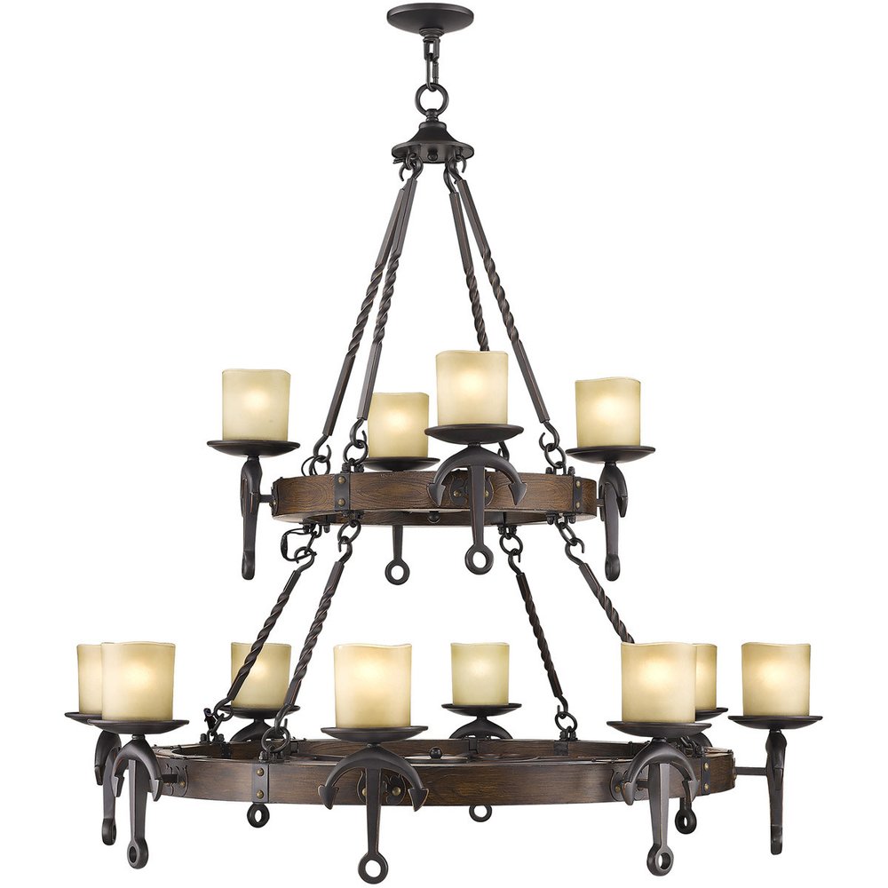 Bronze Twelve Light Metal Dimmable Chandelier With Shades HomeRoots