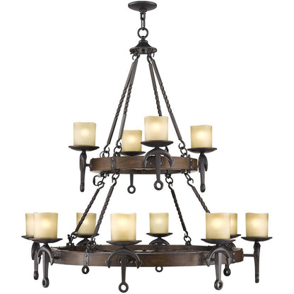 Bronze Twelve Light Metal Dimmable Chandelier With Shades HomeRoots