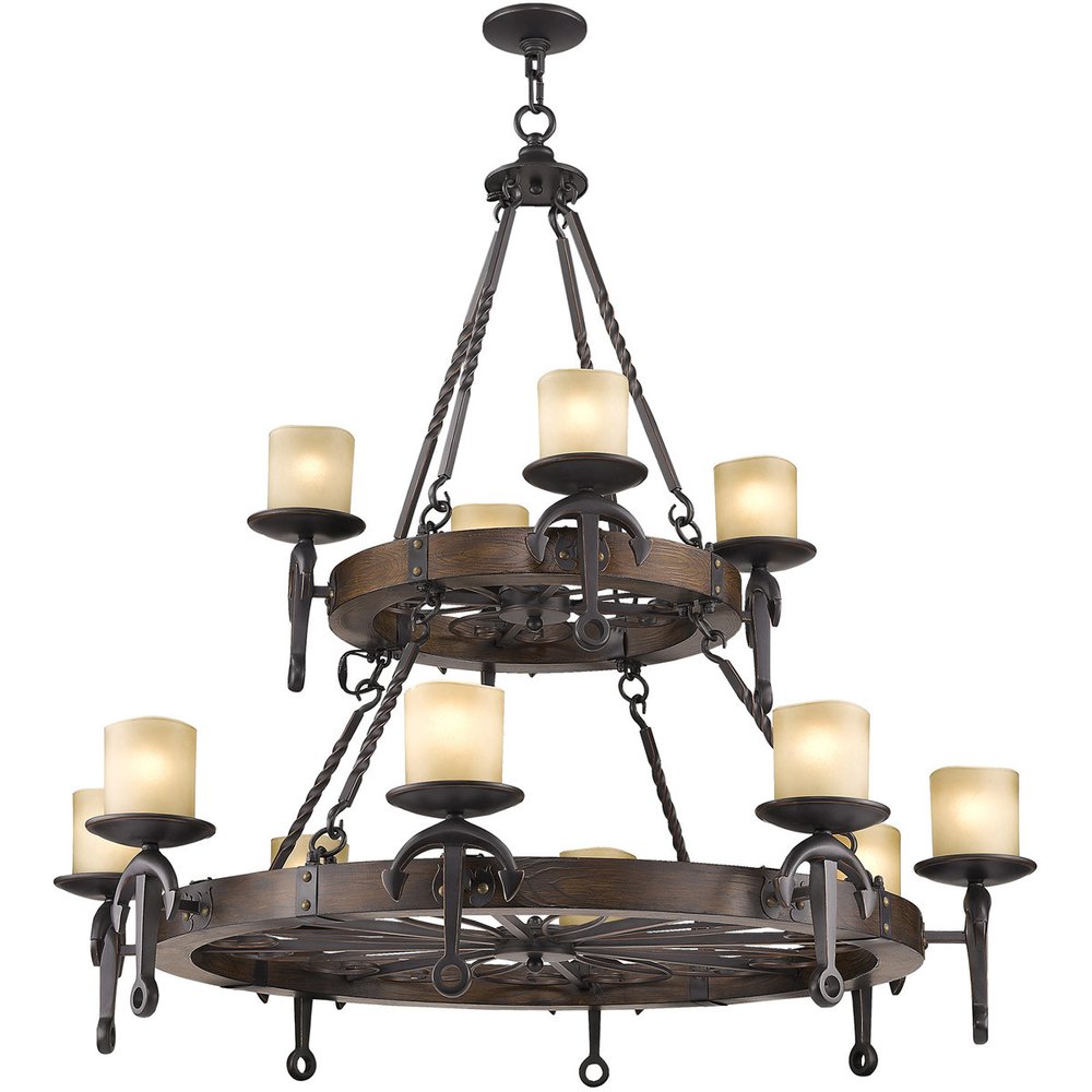 Bronze Twelve Light Metal Dimmable Chandelier With Shades HomeRoots