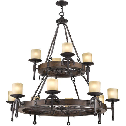 Bronze Twelve Light Metal Dimmable Chandelier With Shades HomeRoots