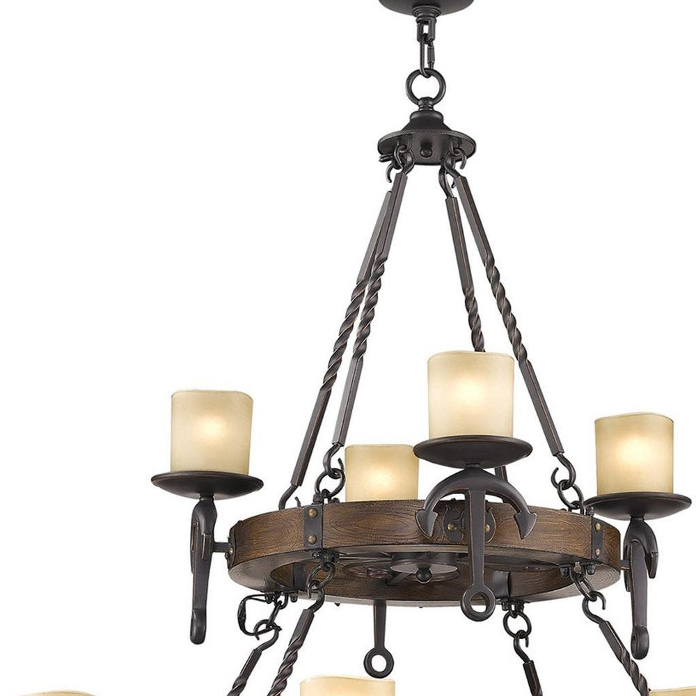 Bronze Twelve Light Metal Dimmable Chandelier With Shades HomeRoots