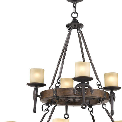 Bronze Twelve Light Metal Dimmable Chandelier With Shades HomeRoots
