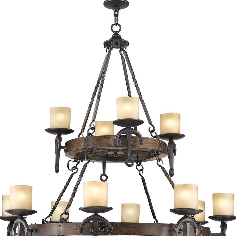 Bronze Twelve Light Metal Dimmable Chandelier With Shades HomeRoots