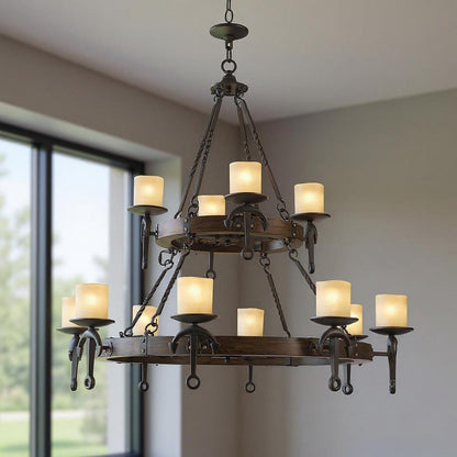 Bronze Twelve Light Metal Dimmable Chandelier With Shades HomeRoots