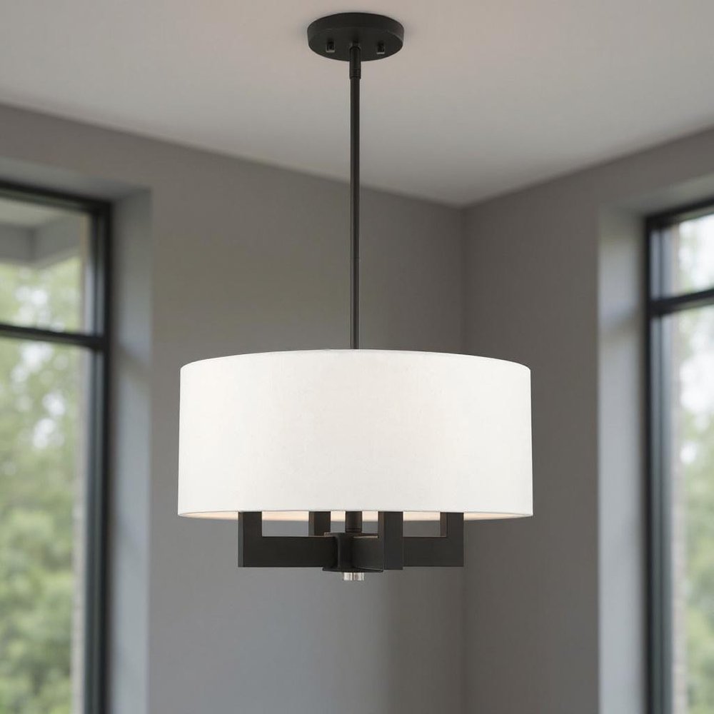 Black Four Light Metal Dimmable Chandelier With Shades HomeRoots
