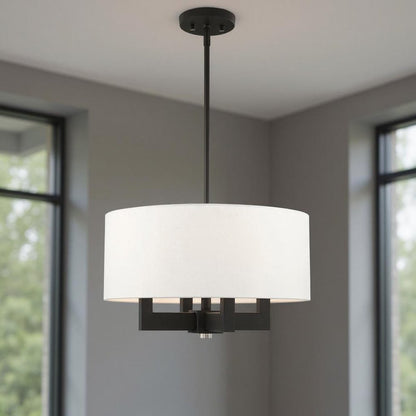 Black Four Light Metal Dimmable Chandelier With Shades HomeRoots