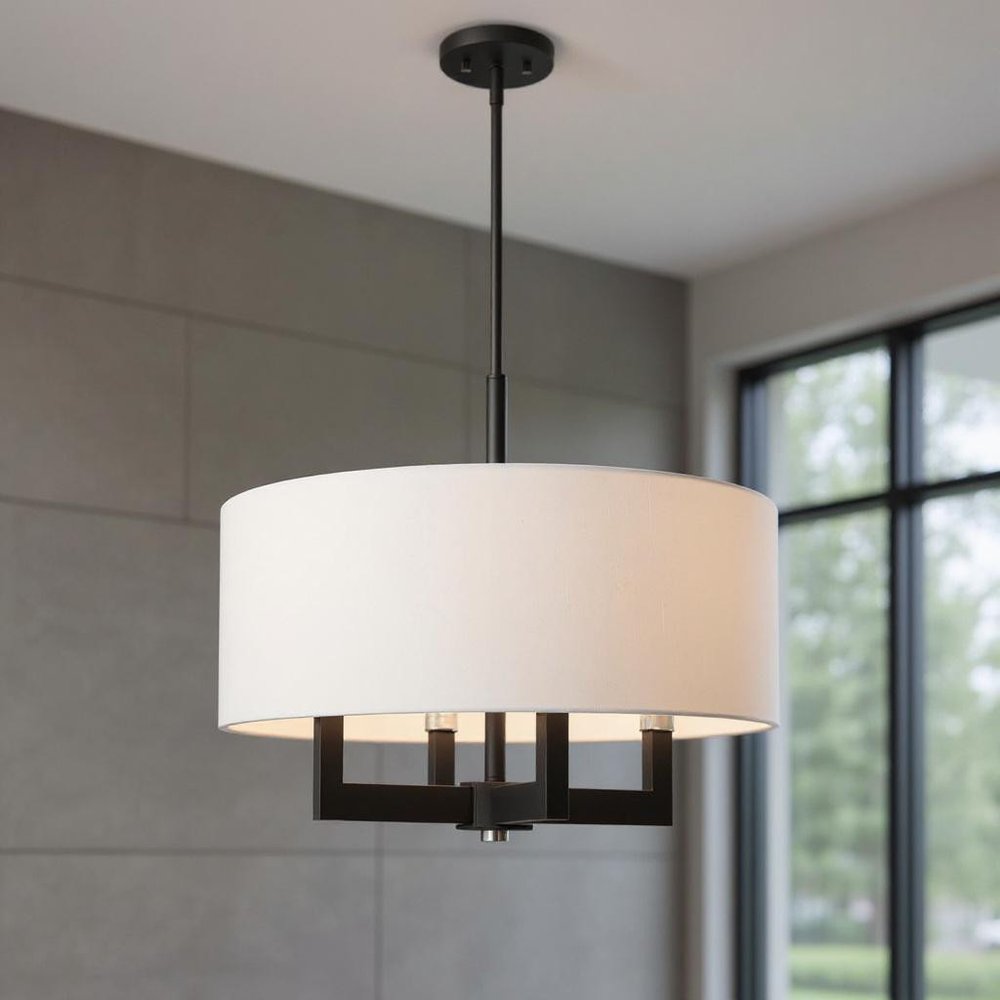 Black Four Light Metal Dimmable Chandelier With Shades HomeRoots