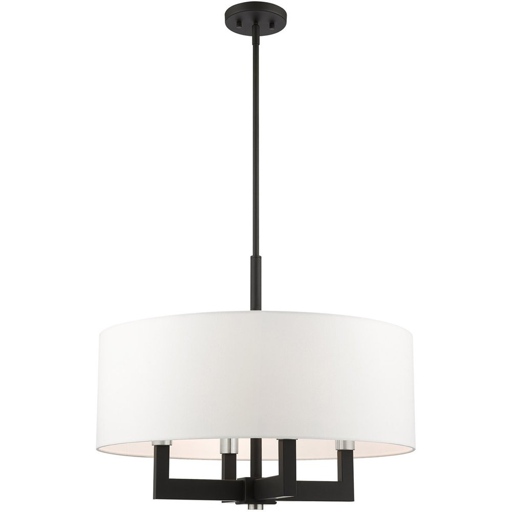 Black Four Light Metal Dimmable Chandelier With Shades HomeRoots