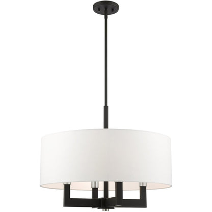 Black Four Light Metal Dimmable Chandelier With Shades HomeRoots