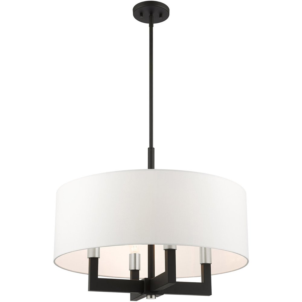 Black Four Light Metal Dimmable Chandelier With Shades HomeRoots