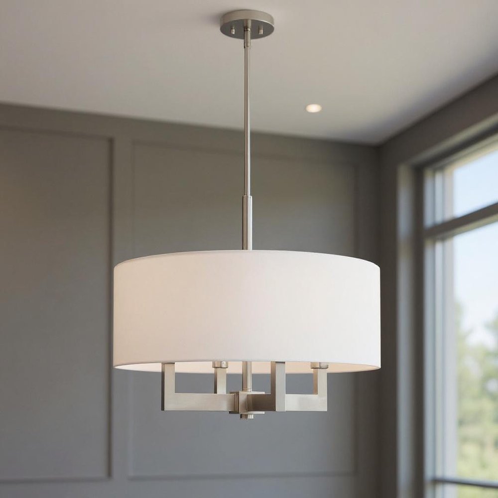 Nickel Four Light Metal Dimmable Chandelier With Shades HomeRoots