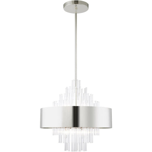 Nickel Eight Light Metal Dimmable Chandelier With Shades HomeRoots