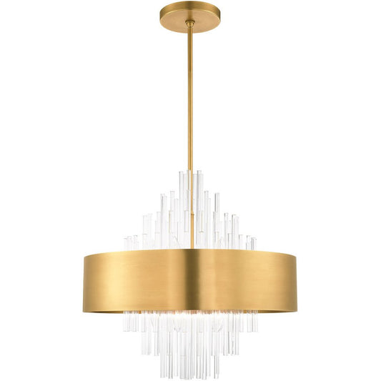 Brass Ten Light Metal Dimmable Chandelier With Shades HomeRoots