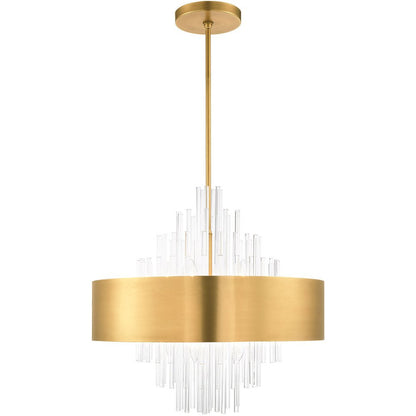 Brass Ten Light Metal Dimmable Chandelier With Shades HomeRoots