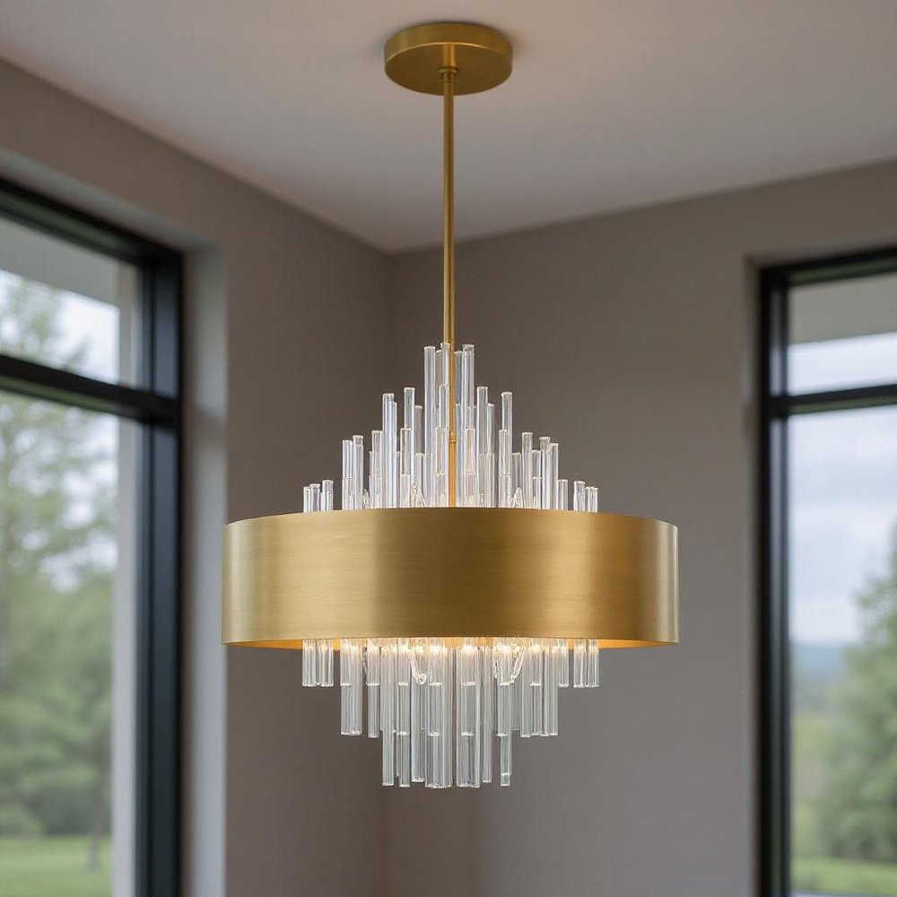 Brass Ten Light Metal Dimmable Chandelier With Shades HomeRoots