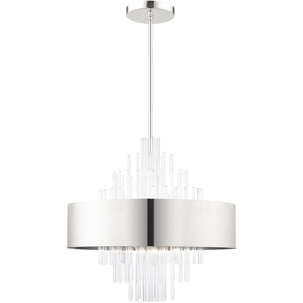 Nickel Ten Light Metal Dimmable Chandelier With Shades HomeRoots