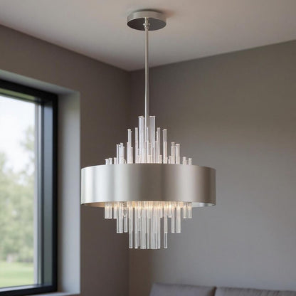 Nickel Ten Light Metal Dimmable Chandelier With Shades HomeRoots