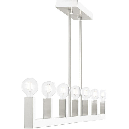 Nickel Seven Light Metal Dimmable Chandelier With Shades HomeRoots