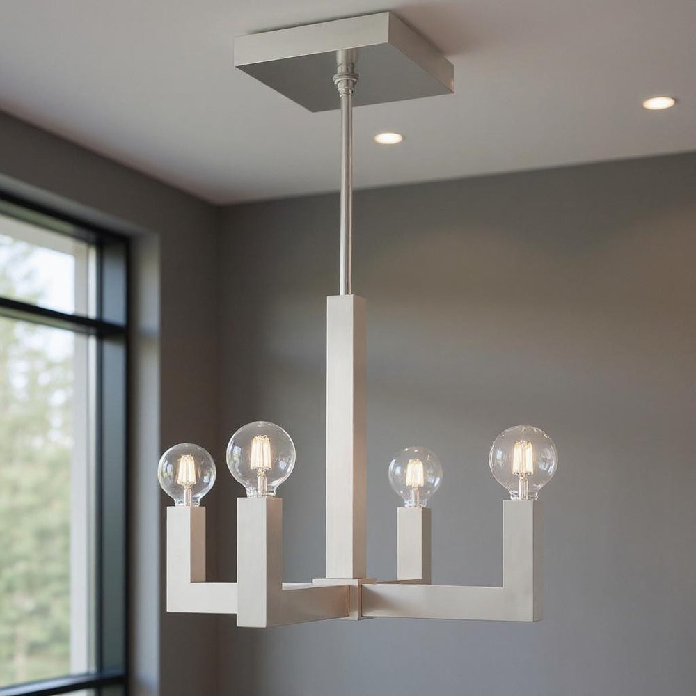 Nickel Four Light Metal Dimmable Chandelier With Shades HomeRoots