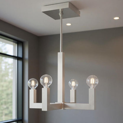 Nickel Four Light Metal Dimmable Chandelier With Shades HomeRoots