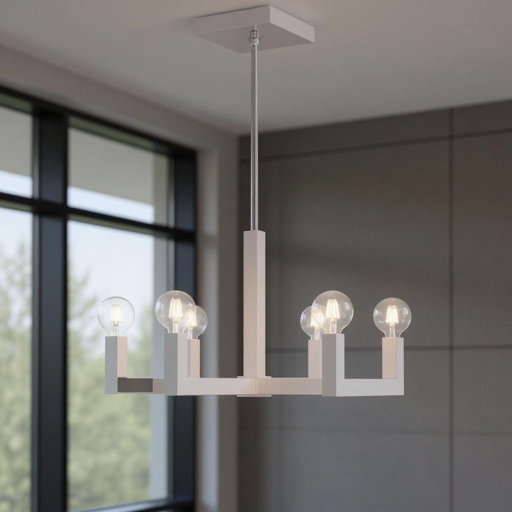 Silver Six Light Metal Dimmable Chandelier With Shades HomeRoots