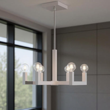 Silver Six Light Metal Dimmable Chandelier With Shades HomeRoots