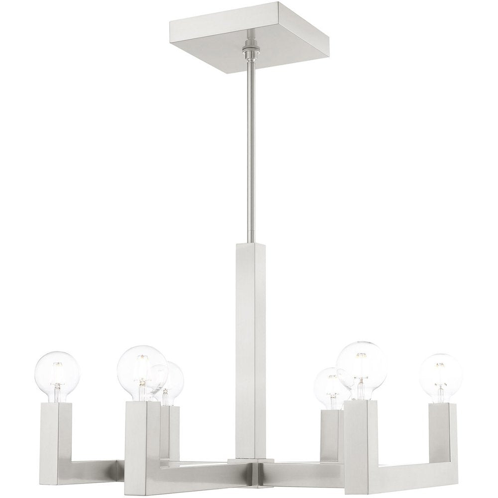 Nickel Six Light Metal Dimmable Chandelier With Shades HomeRoots