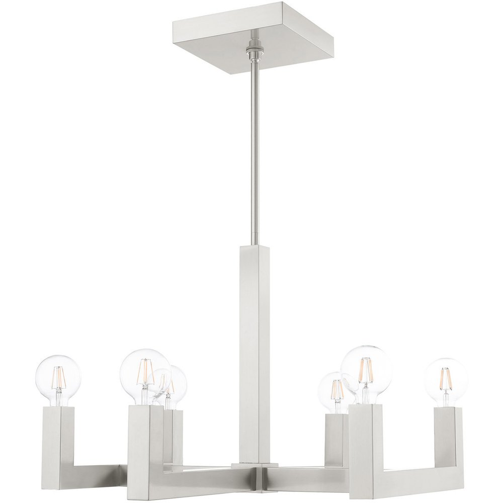 Nickel Six Light Metal Dimmable Chandelier With Shades HomeRoots