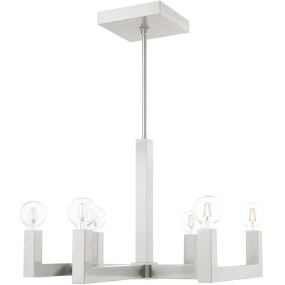 Nickel Six Light Metal Dimmable Chandelier With Shades HomeRoots