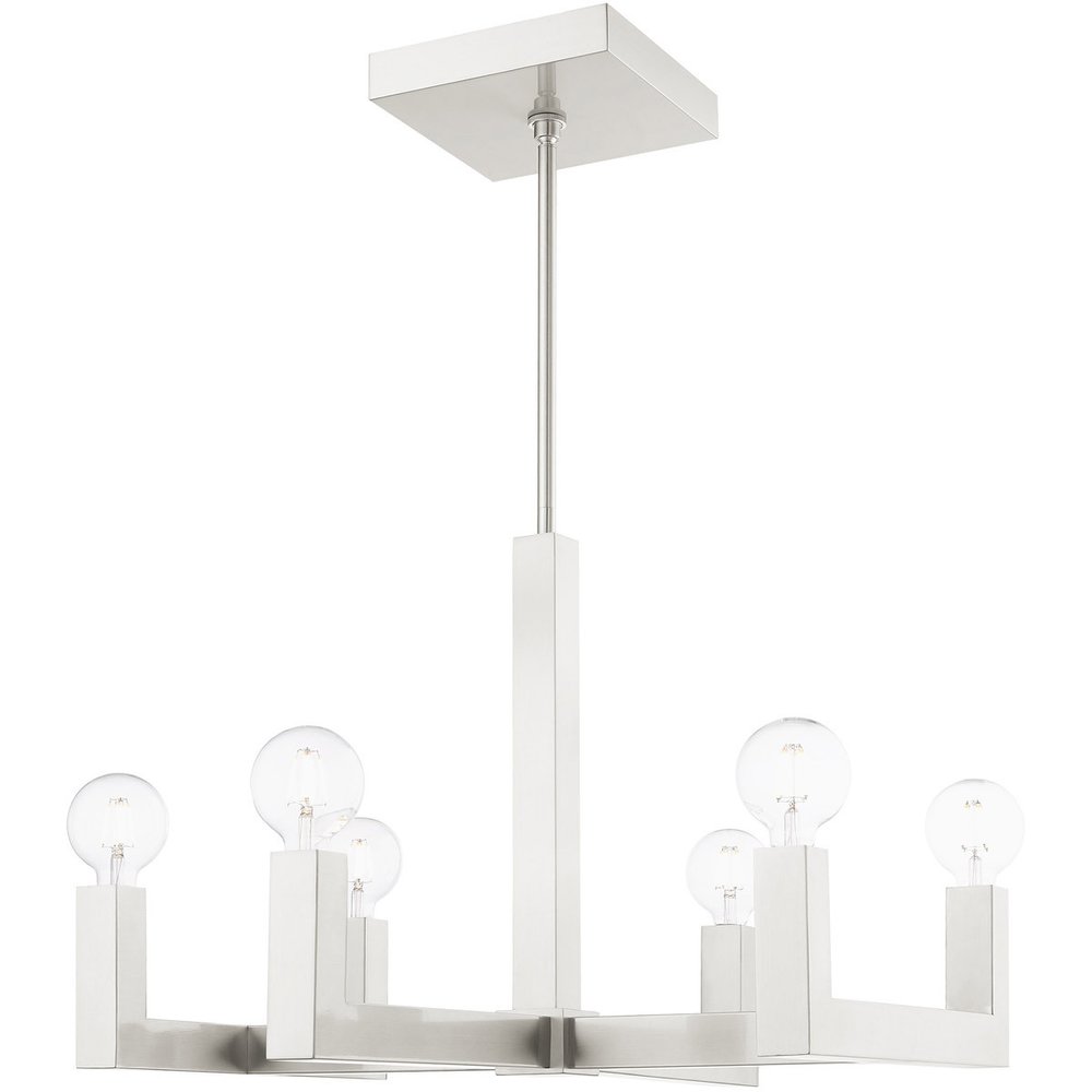 Nickel Six Light Metal Dimmable Chandelier With Shades HomeRoots