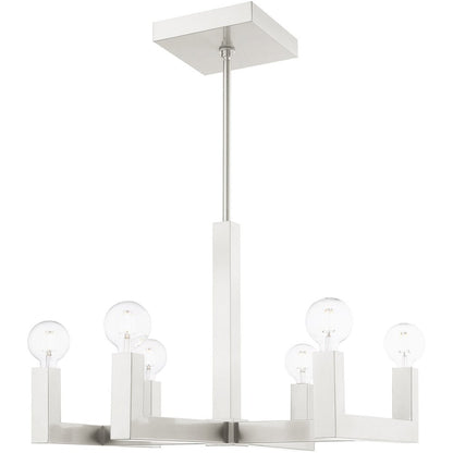 Nickel Six Light Metal Dimmable Chandelier With Shades HomeRoots