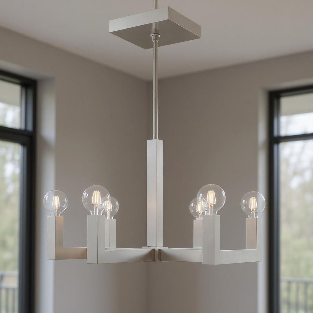 Nickel Six Light Metal Dimmable Chandelier With Shades HomeRoots