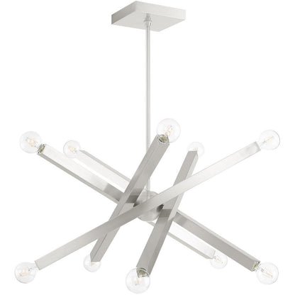 Nickel Ten Light Metal Dimmable Chandelier With Shades HomeRoots