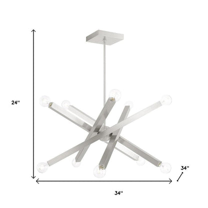 Nickel Ten Light Metal Dimmable Chandelier With Shades HomeRoots