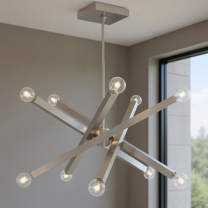 Nickel Ten Light Metal Dimmable Chandelier With Shades HomeRoots